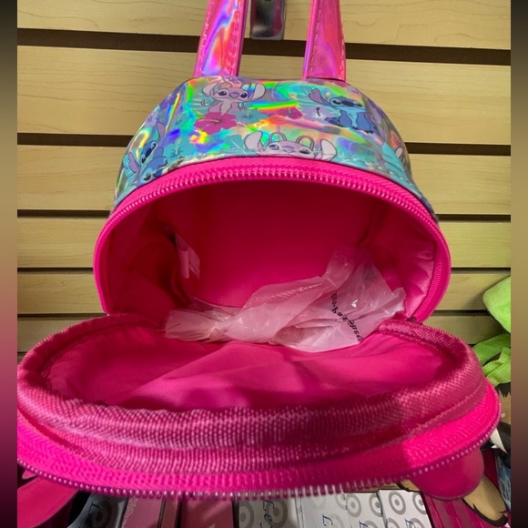 Disney Stitch and Angel Mini Holographic Backpack with Pink Sequence - Picture 7 of 7